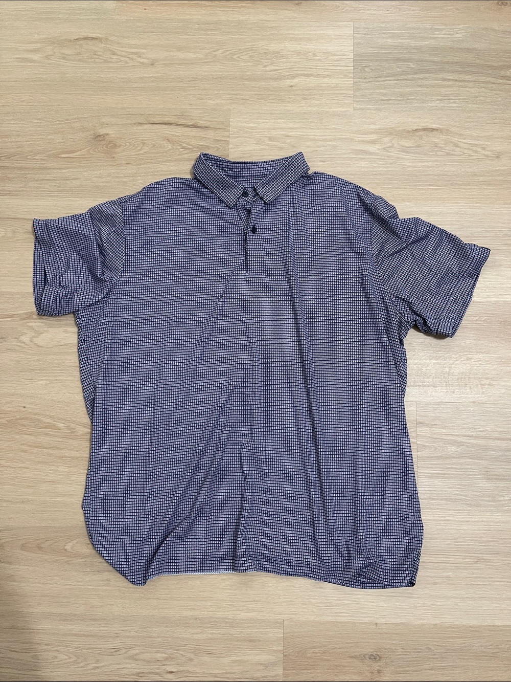 Men's Short Sleeve Polo with Navy Micro-Check